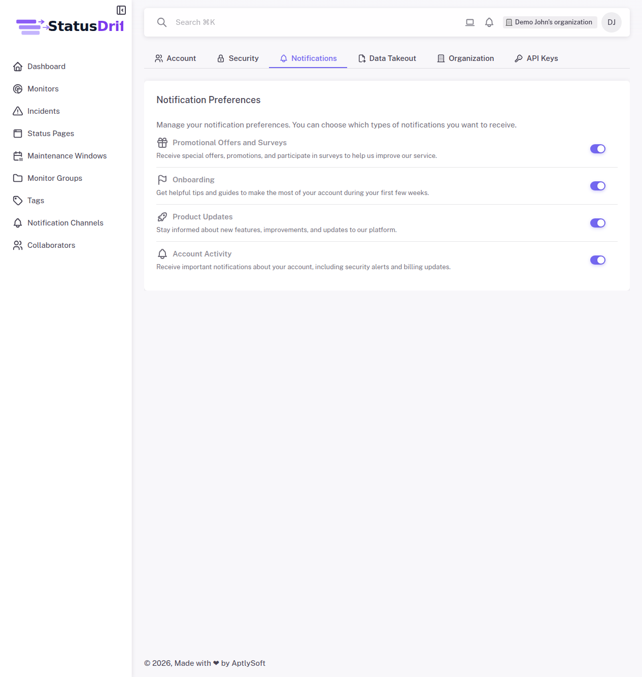 Notification Preferences settings page